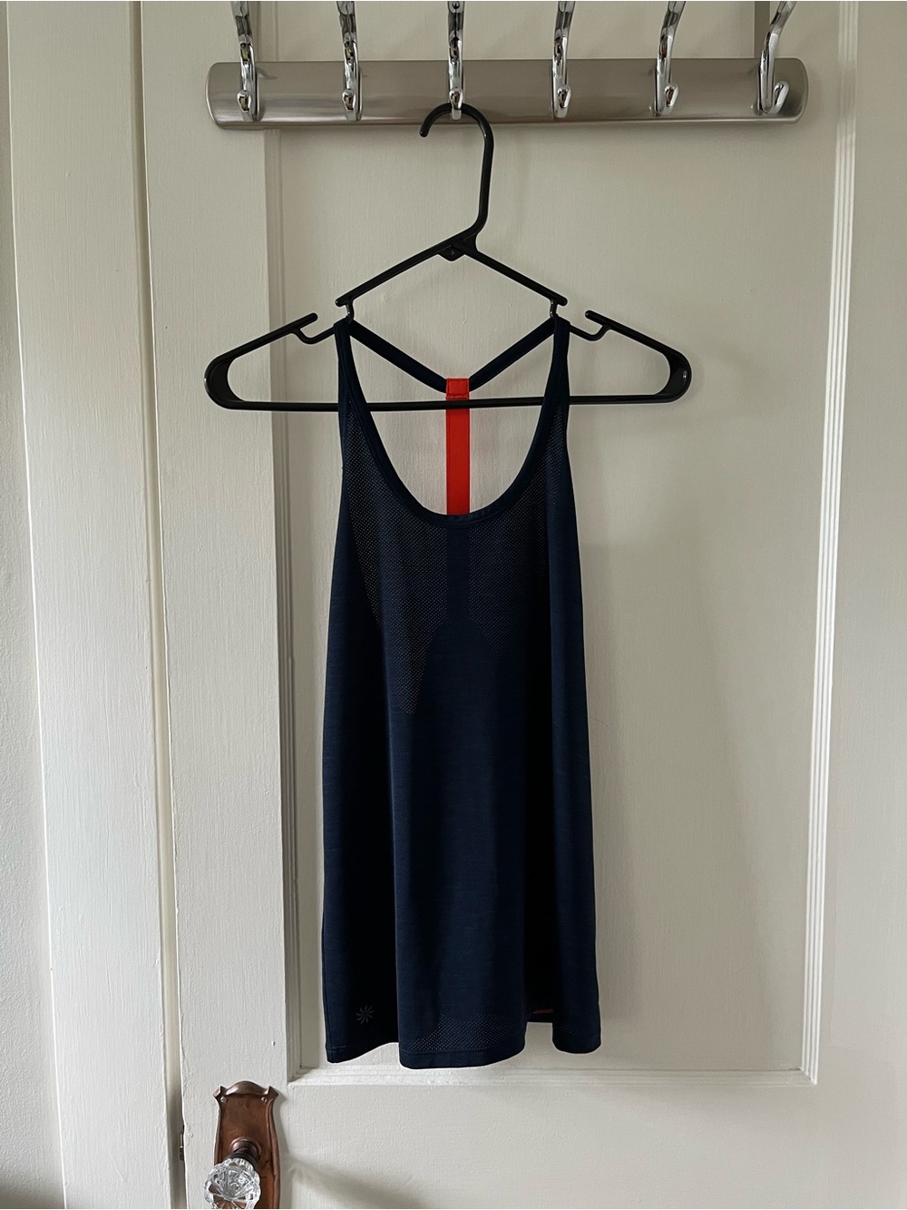 Women’s Athleta Navy Blue & Orange Stripe Racerback Tank (XS)